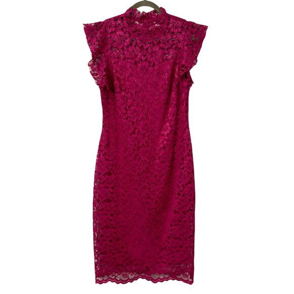 Enfocus Studio Dresses & Skirts - Enfocus Studio Fuchsia Lace  Dress W/ Flutter Sleeves Size 10 dress